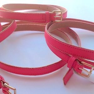 J. CREW LEATHER BELT - PINK WITH GOLD BEADED TRIM